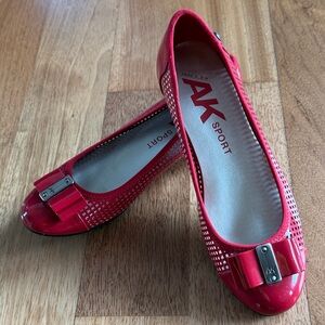 Anne Klein Red Patent Leather Perforated Flats with Bow